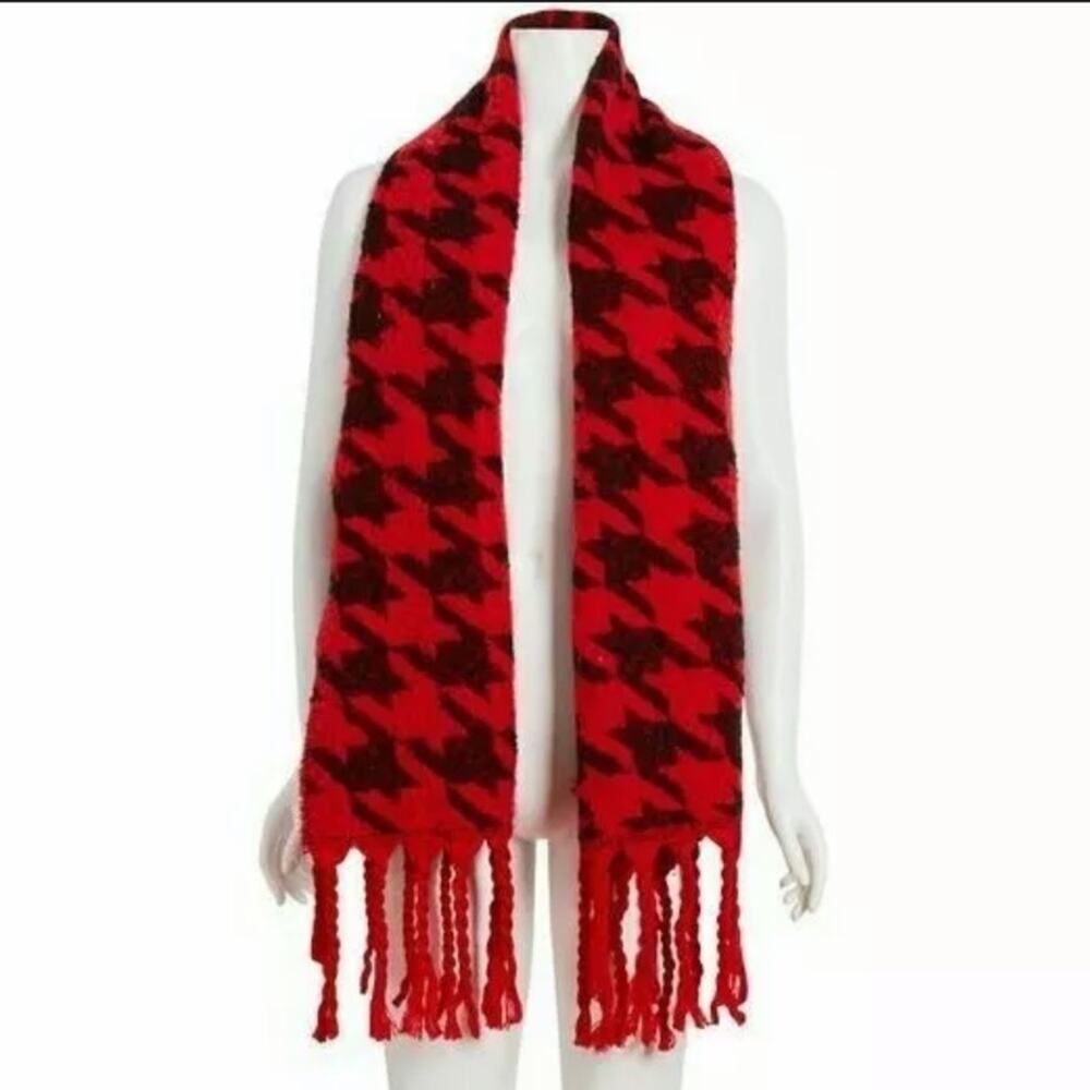 Women’s DKNY One Size Super Cozy Oversized Houndstooth Blanket Scarf Red/Black‎